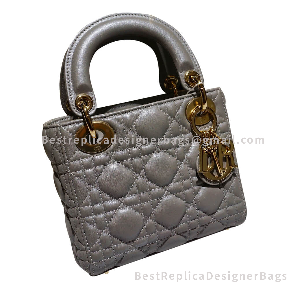 Dior Mini Lady Dior Lambskin Bag Gray GHW